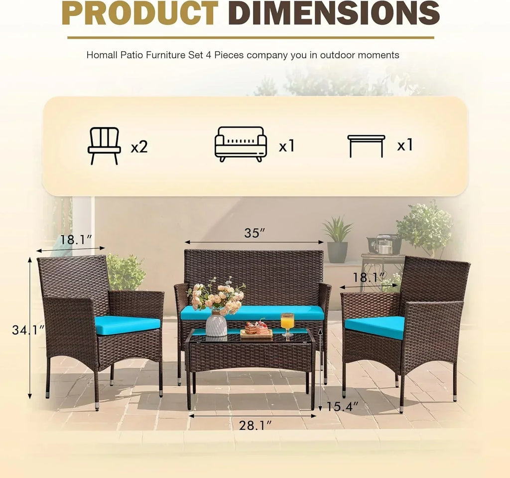 Homall 4-piece outdoor patio furniture set rattan chair wicker set wourant