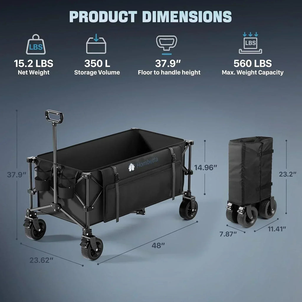 48" Extra Large Folding Travel Cart 560 lb Capacity 350 L Heavy Duty Utility Cart with Brakes wourant