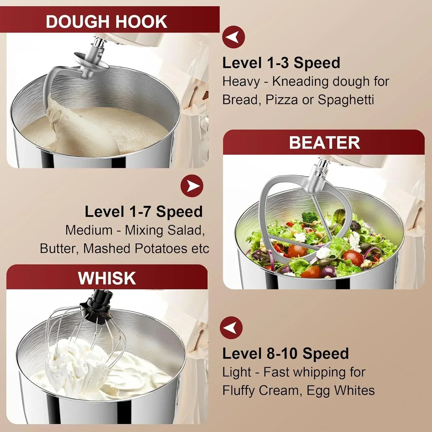 10-Speed Stand Mixer with 8-in-1 Splash Guard Tilt Head 6-Quart Stainless Steel Bowl wourant