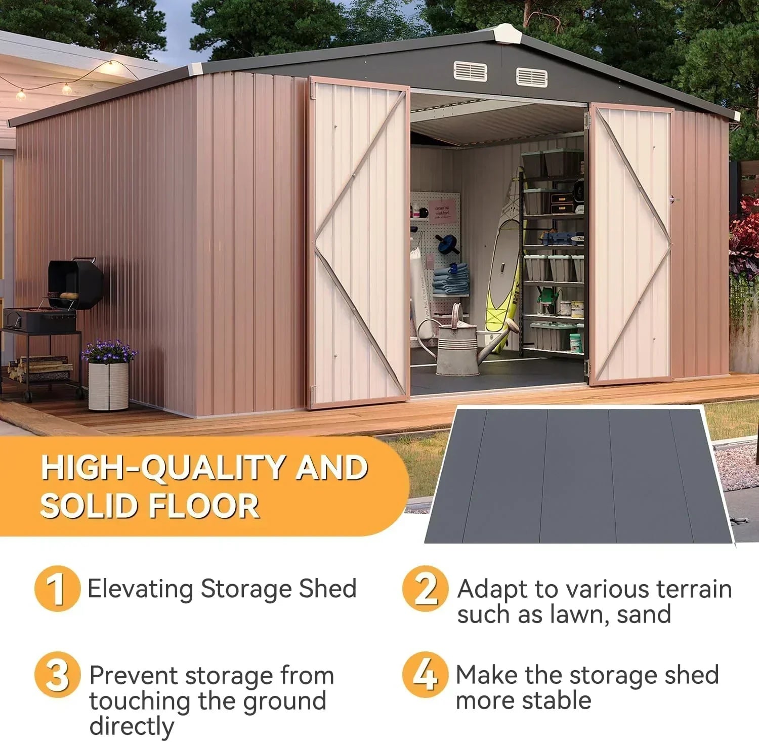 Aoxun 7.4x5.3FT Shed with Floor Galvanized Steel Outdoor Storage Shed Metal Garden Shed wourant