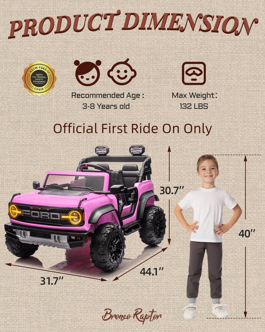 Kids Pink Ride-On Truck Battery Powered Electric Toy Car wourant