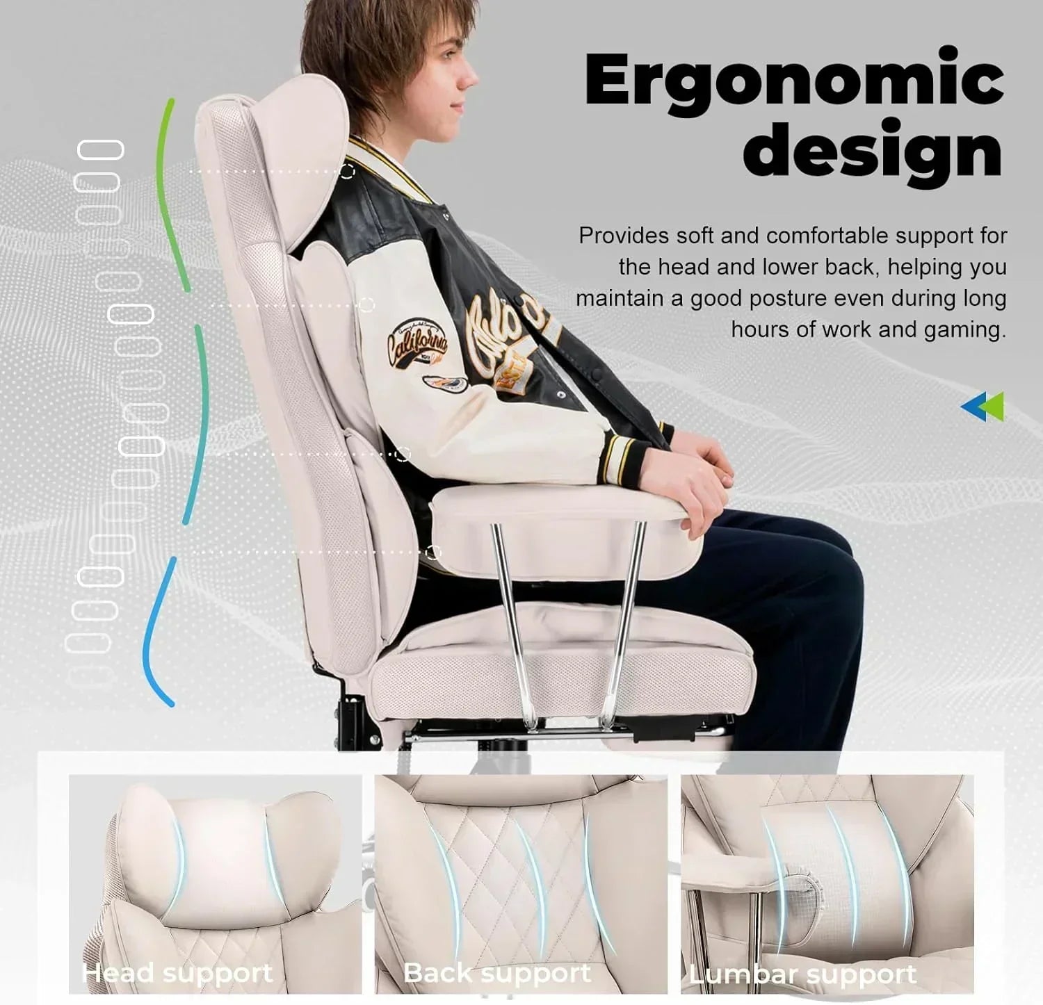 Large high back office chair high back leather gaming chair with footrest wourant