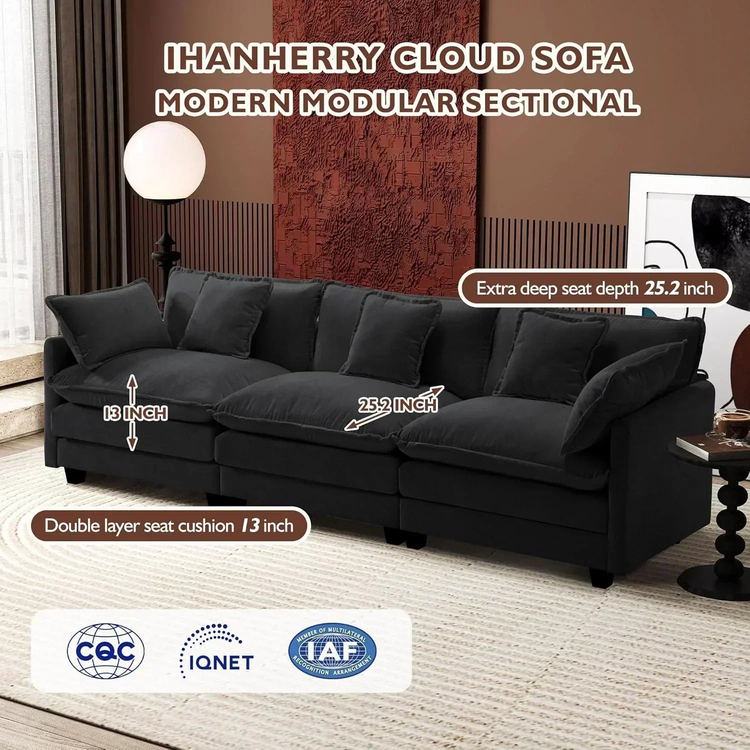 111.4 Inch L Shaped Modern Sofa Modular Cloud Sofa with Ottoman 4 Seater Chenille Deep Seat Sofa wourant