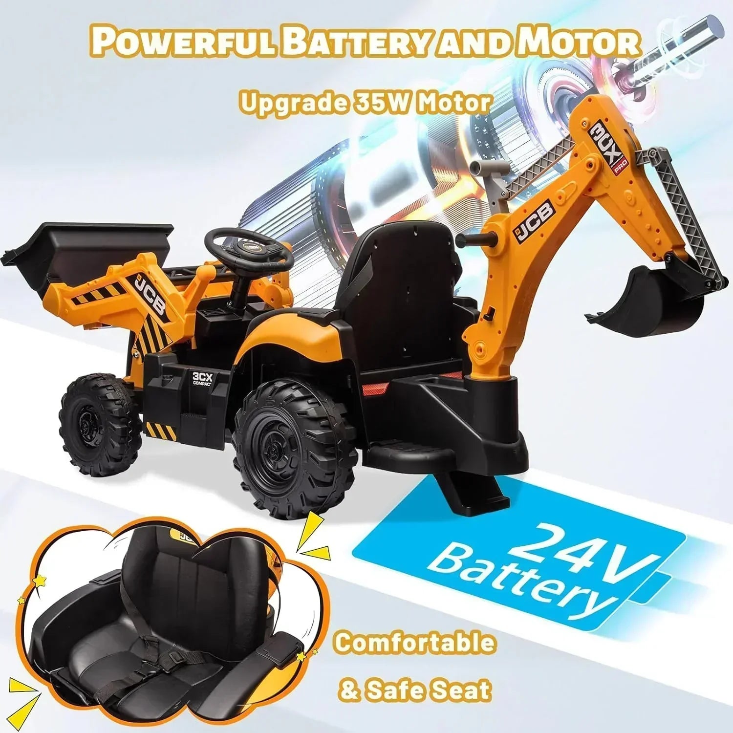 12V JCB Ride On Excavator Ride on Toys for Kids 4-8 Electric Car for Kids with Tractor wourant
