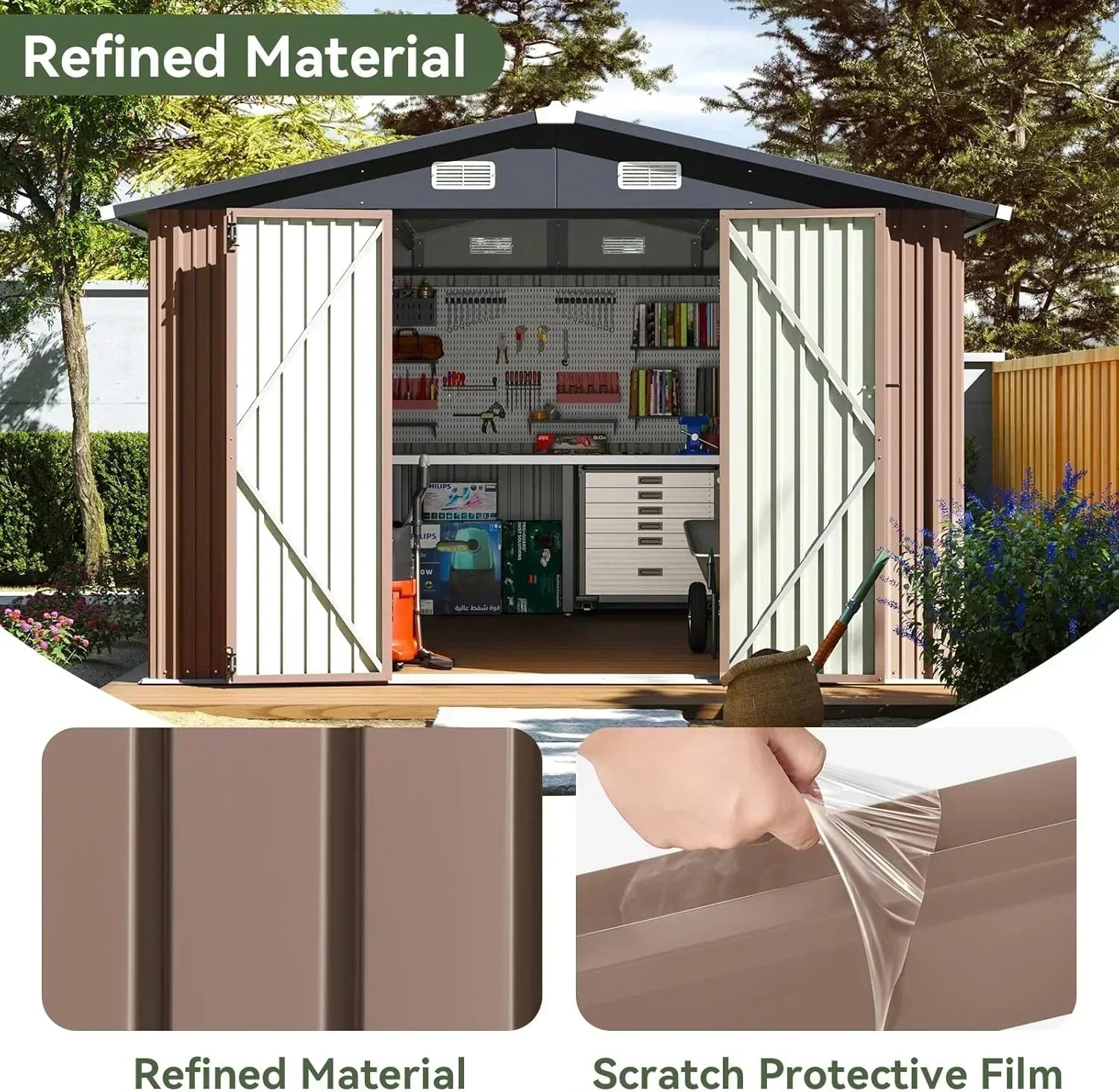 Aoxun 12x10 FT Shed Metal Outdoor Waterproof Storage Shed Steel Utility Garden Tool Shed wourant