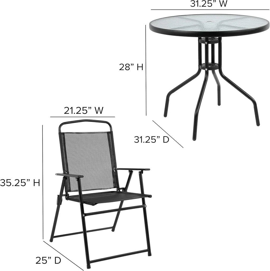 EMMA + OLIVER 6 Piece Brown Patio Garden Set with Umbrella Table Set of 4 Folding Chairs wourant