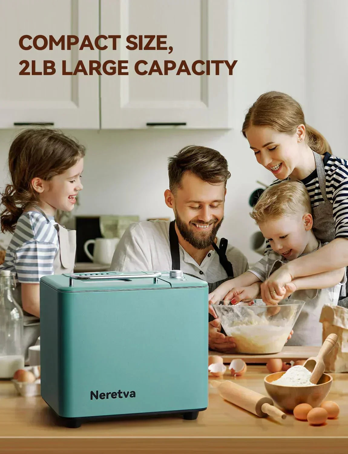 Neretva Bread Maker 20-in-1 2LB Bread Maker Dual Heater Bread Maker Automatic Ceramic Pan wourant