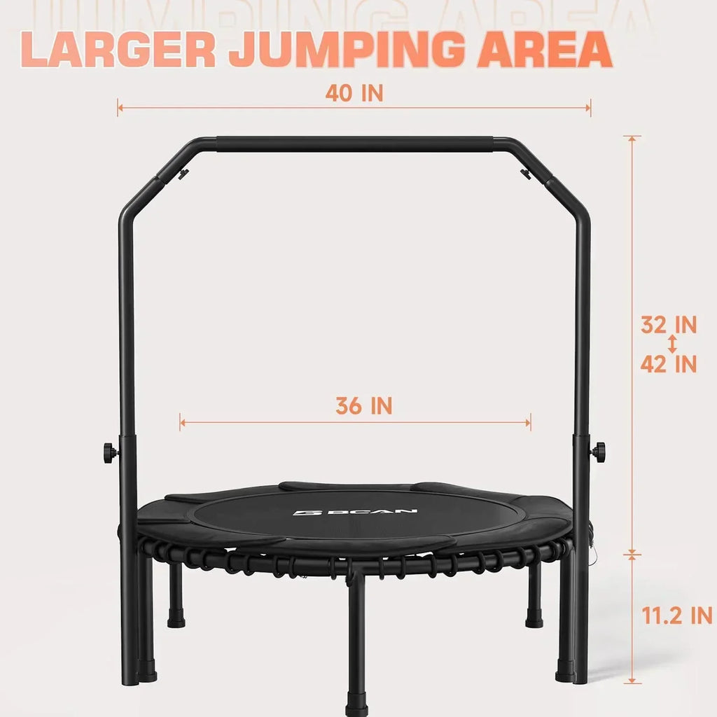 BCAN 450/550 LBS Foldable Mini Trampoline Fitness Trampoline Bungees Adjustable Foam Handle wourant