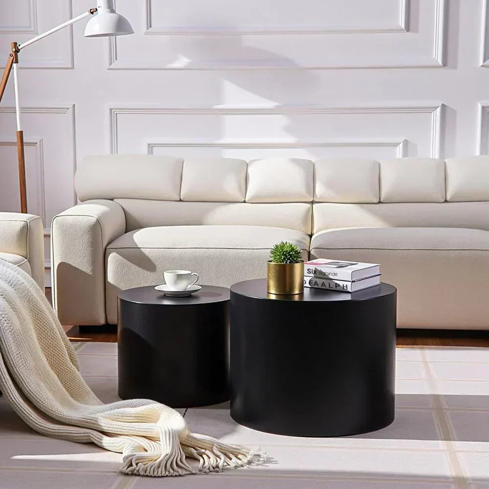 Nesting Coffee Table Set of 2 Modern Round Coffee Table with Non-Slip Feet Circle Accent Tables wourant