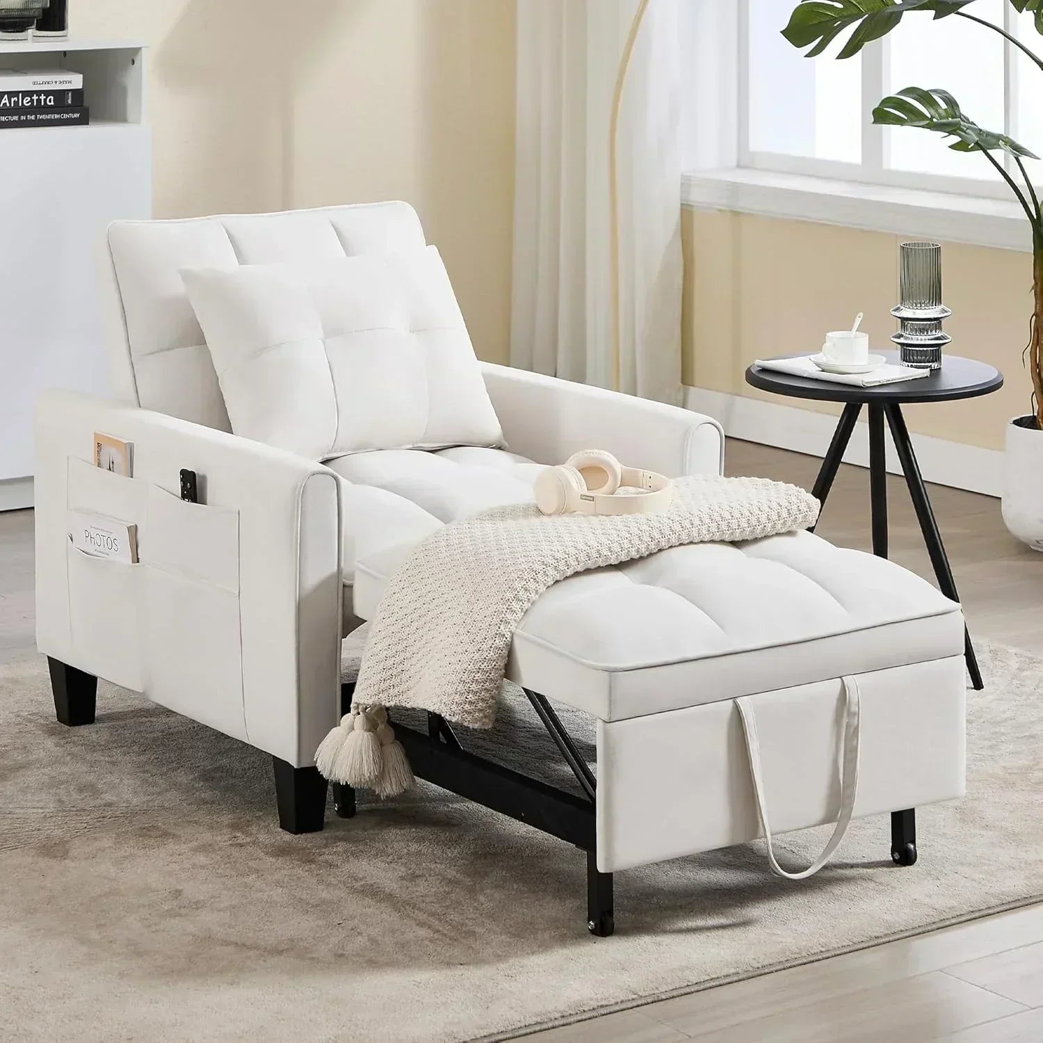 Convertible Sleeper Chair 3 in 1 Sleeper Chair Bed Pull Out Sofa Bed Chairs Velvet Single Sofa wourant