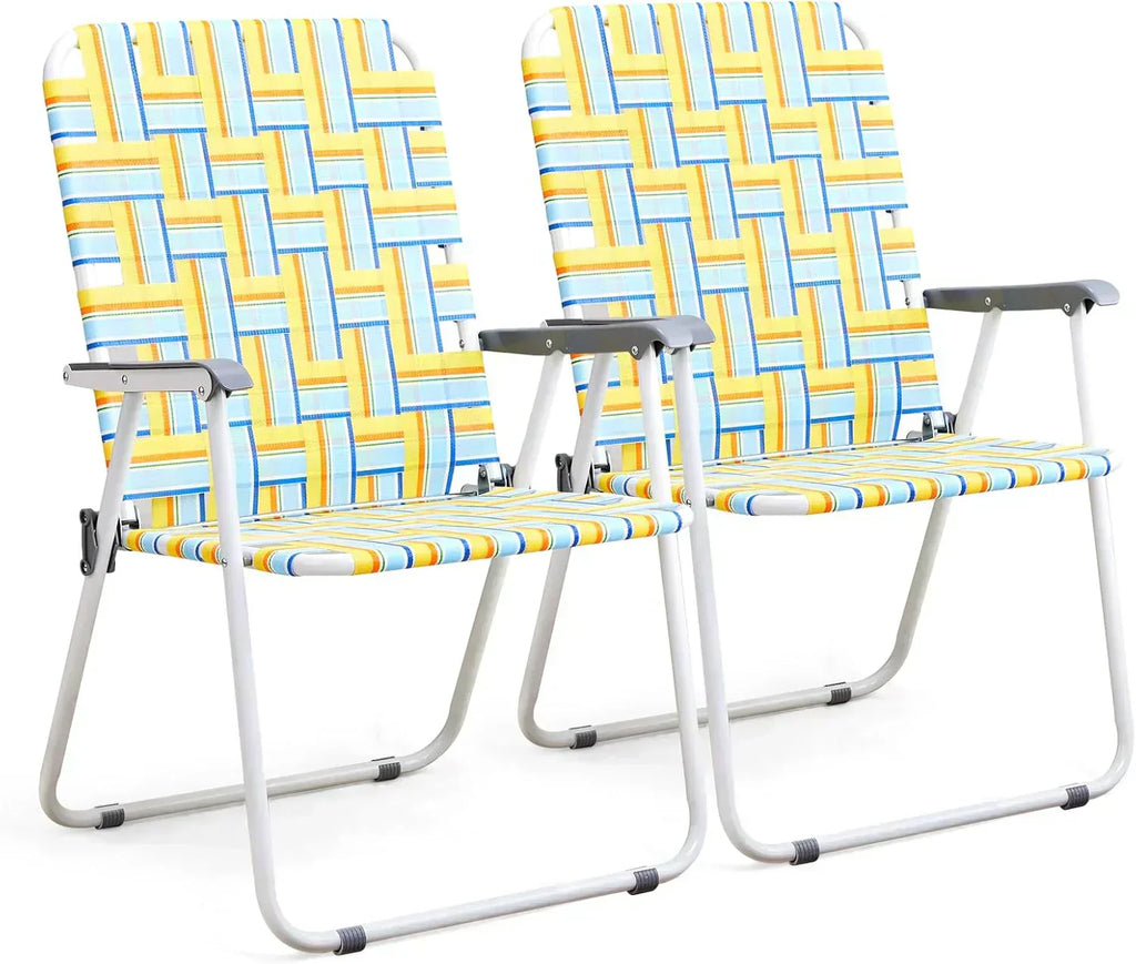 VINGLI Patio Lawn Webbed Folding Chairs Set of 2 Outdoor Beach Portable Lawn Chair wourant
