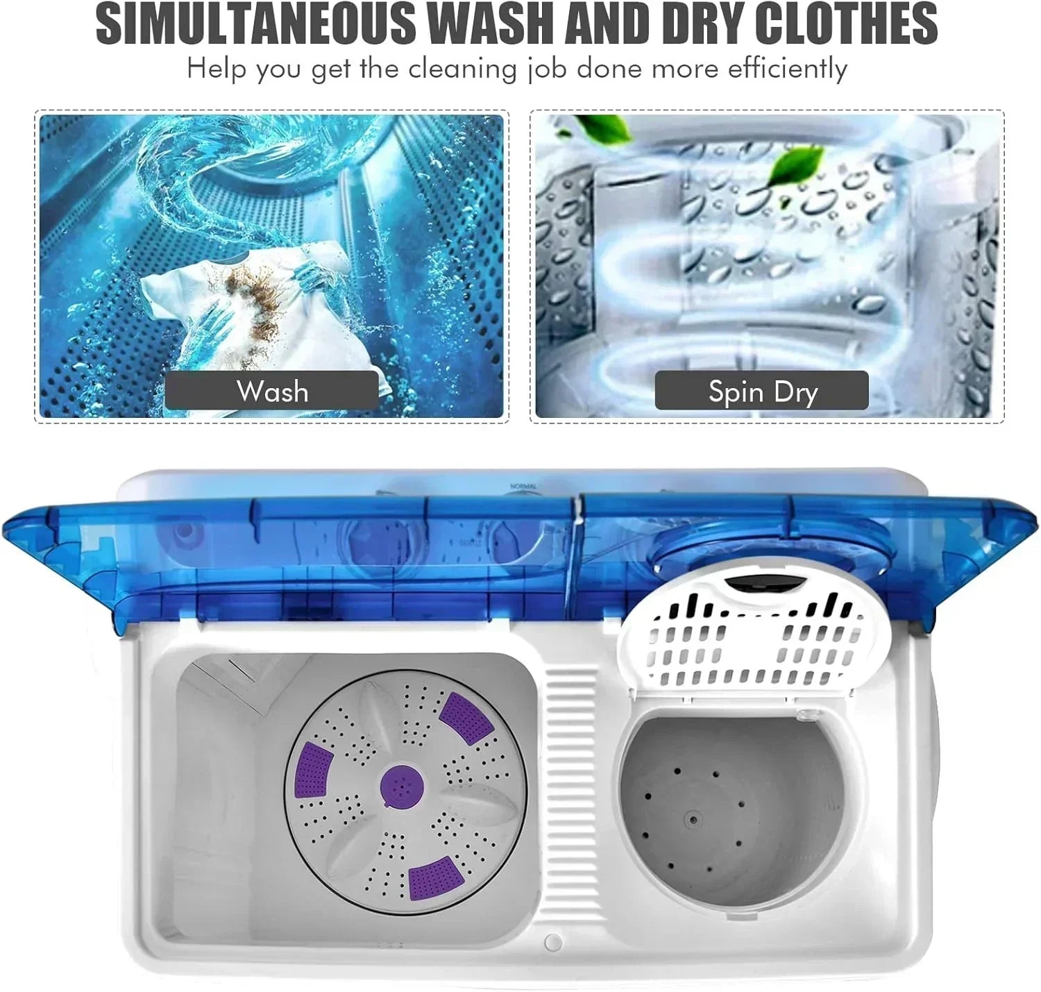 COSTWAY Double Tub 26 lb Capacity Laundry 18 lb 8 lb Spin Combo Drain Pump Washing Machine wourant