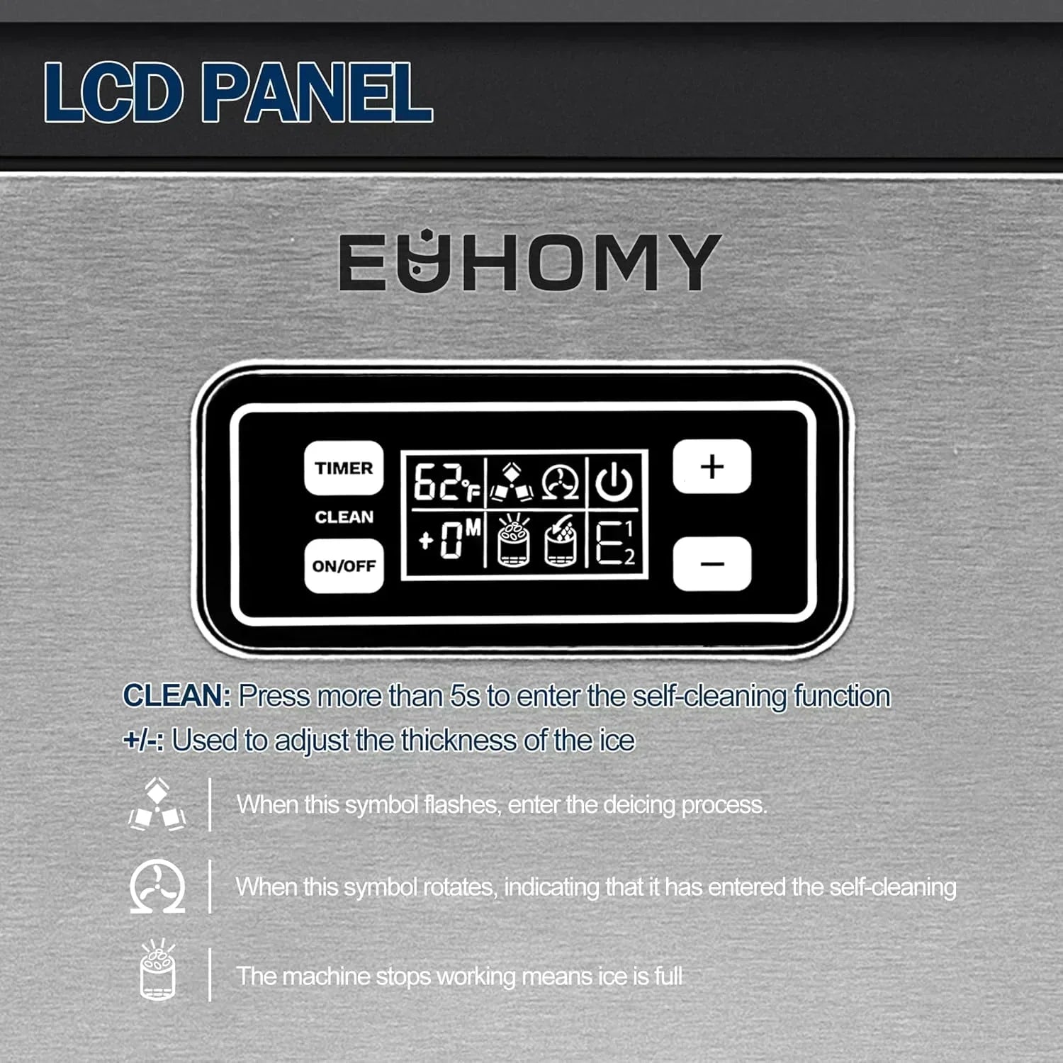 EUHOMY Commercial Ice Maker Machine 100lbs/24H Stainless Steel Under Counter ice Machine wourant