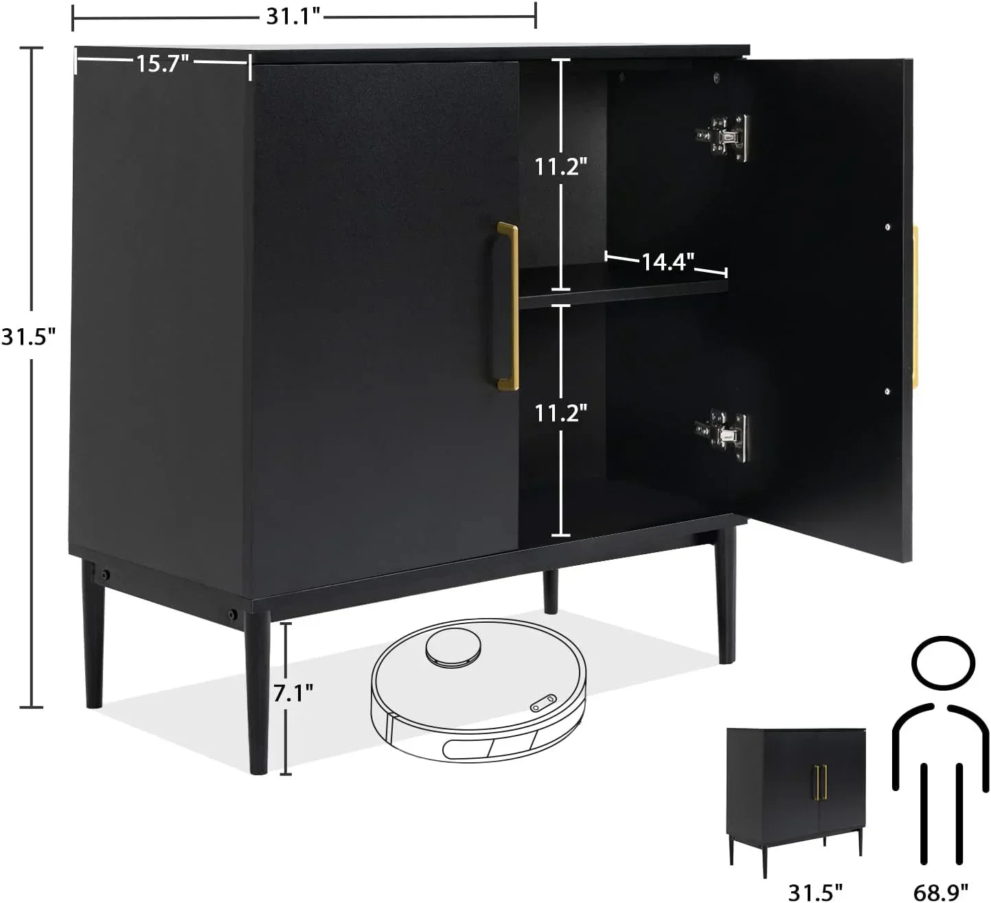 Free Standing Cabinet Black Wood for Living Room Bedroom Dining Room Hallway wourant