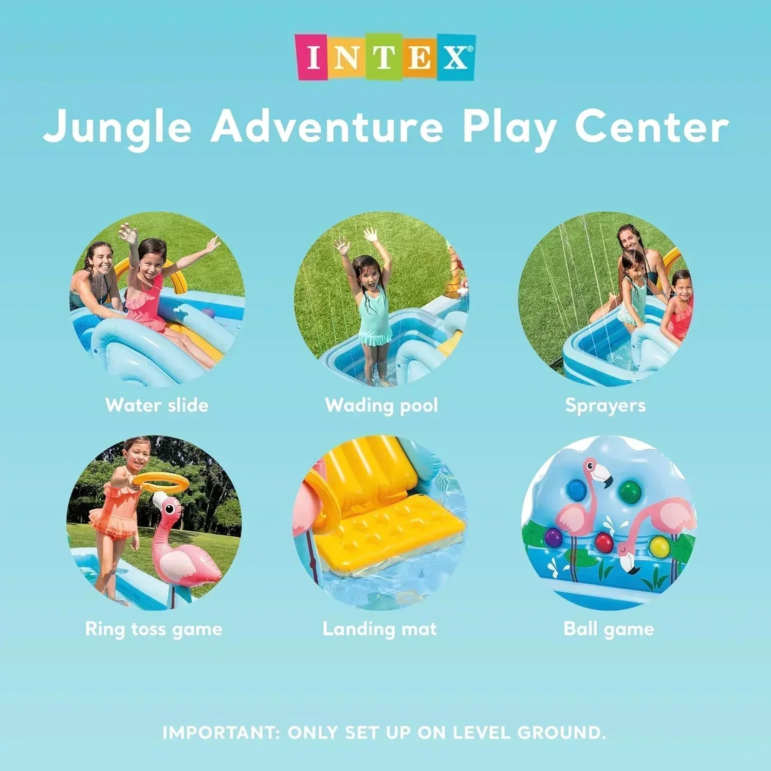 Intex 96" x 78" x 28" Inflatable Jungle Adventure Play Center Spray Kiddie Pool Water Slide wourant
