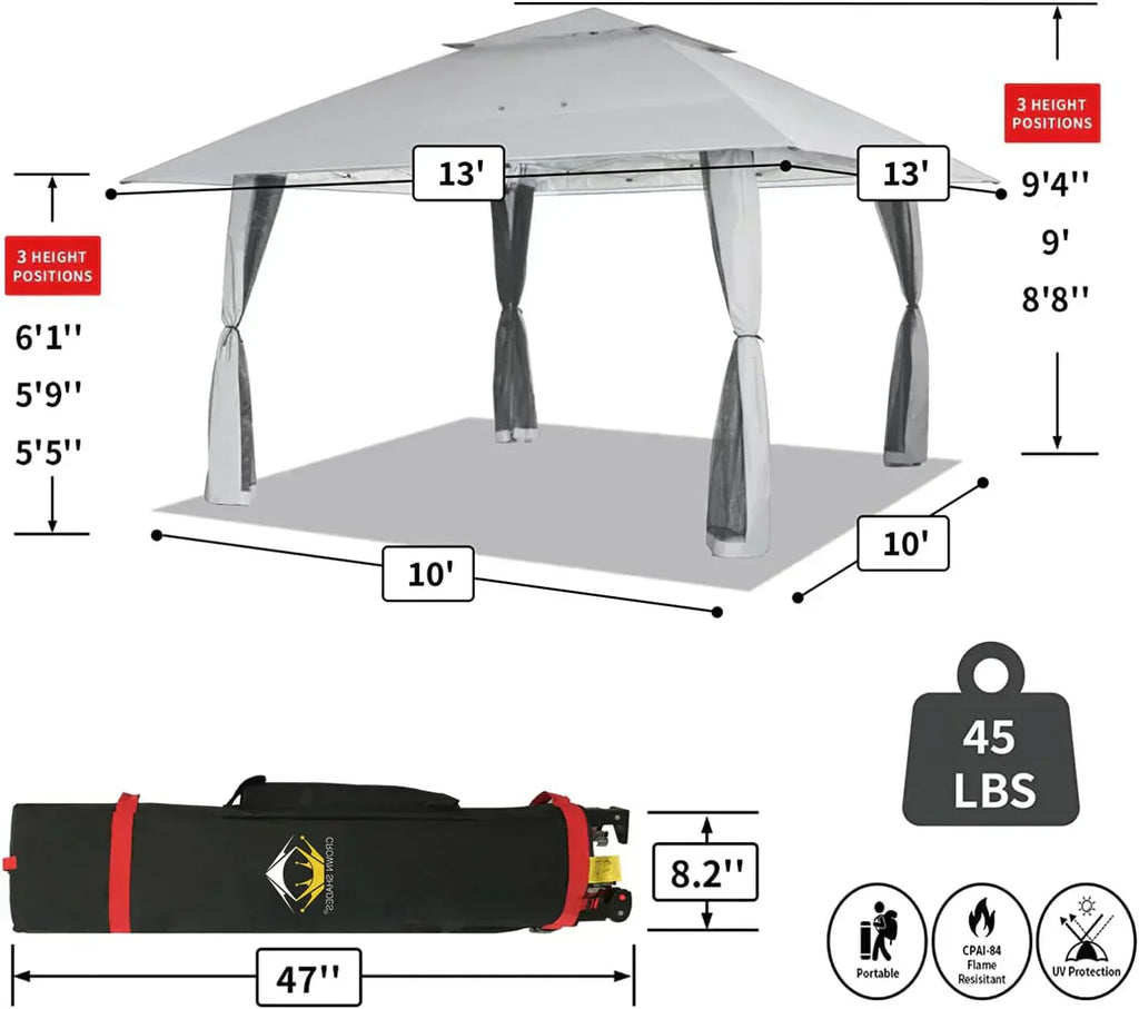 CROWN SHADES 13x13 Pop Up Gazebo Canopy Tent Gazebos on Clearance Outdoor Gazebo wourant