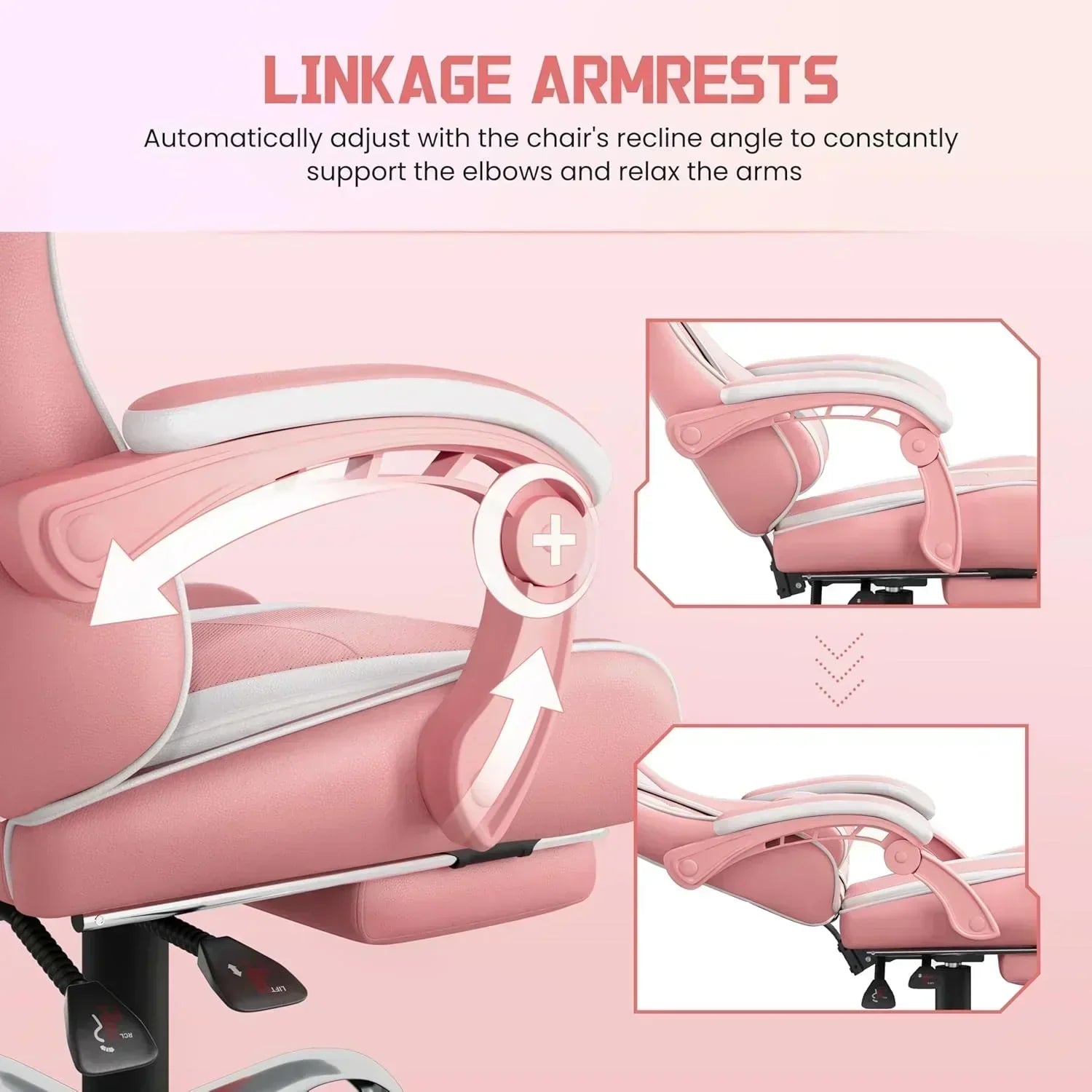 Gaming Chair with Massage Lumbar Support and Footrest Height Office Gaming Chair wourant