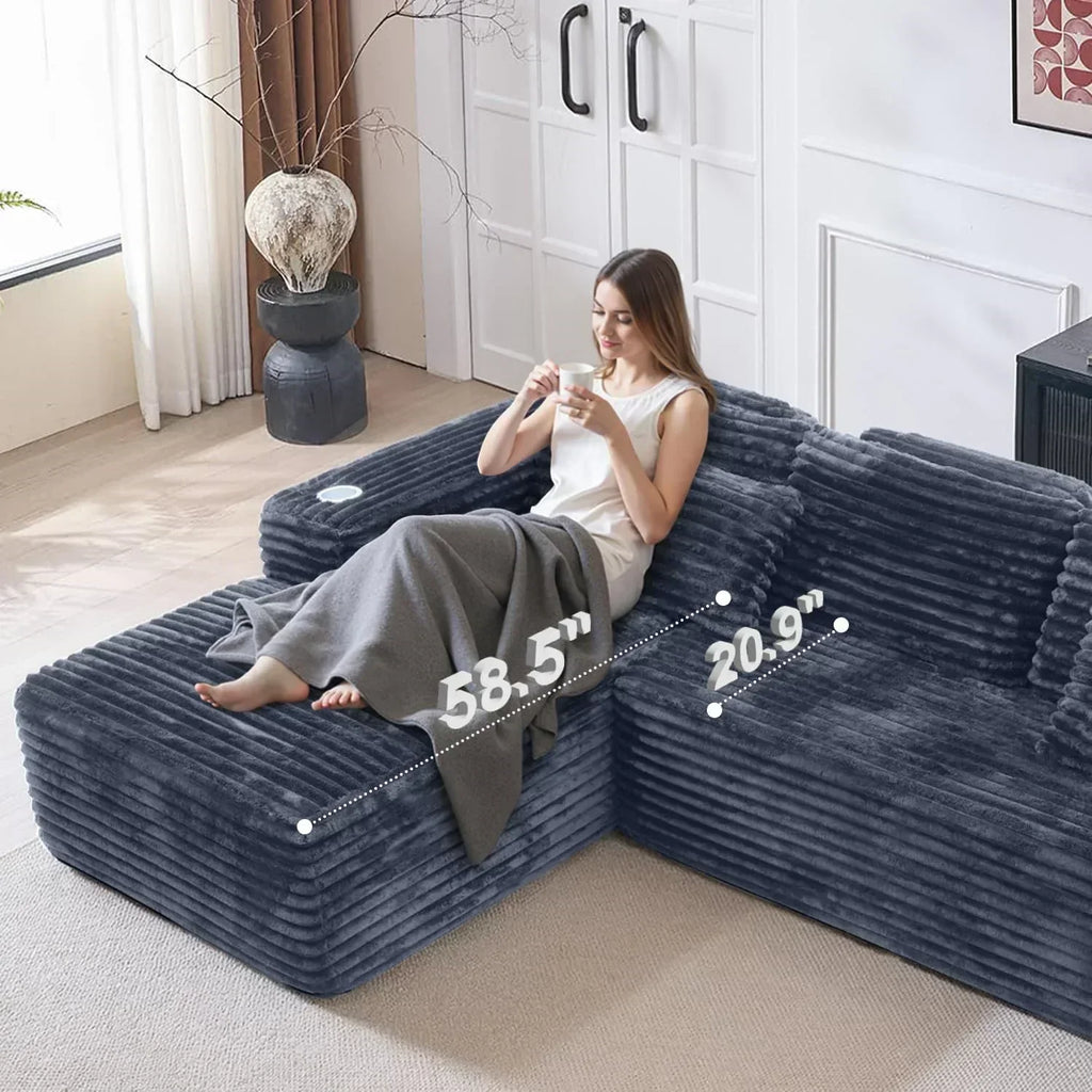 Cloud Sectional Couch with L Shape Chaise Modern Modular Sofa with Deep Seat Built in Cup Holder wourant