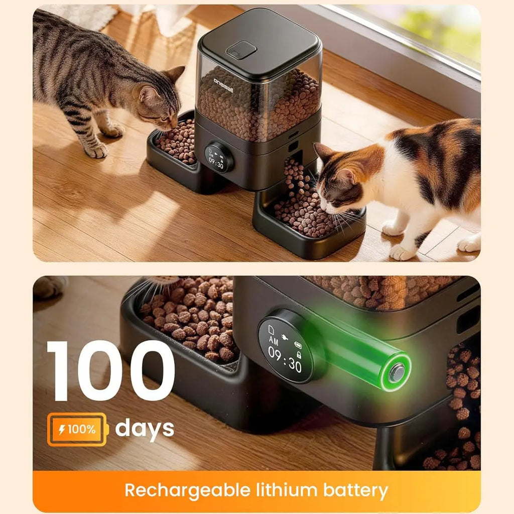 Cordless Automatic Cat Feeder for 2 Cats 5L Dual Bowl WiFi App 100-Day Battery anfaavocat