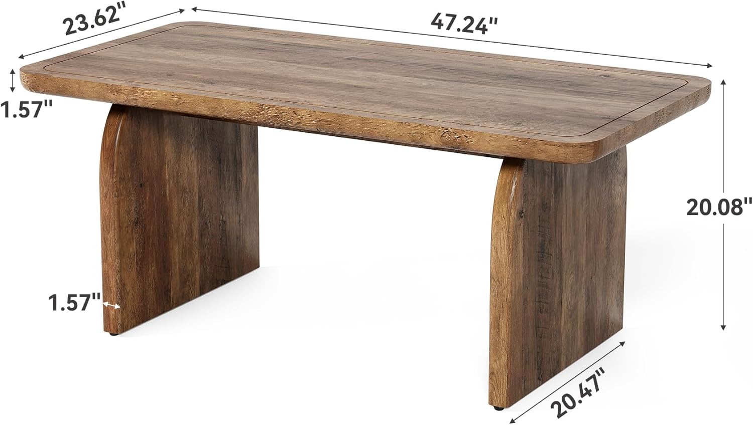 LITTLE TREE Farmhouse Coffee Table 47 Inch Round Corner Wood Center Table Rectangular wourant