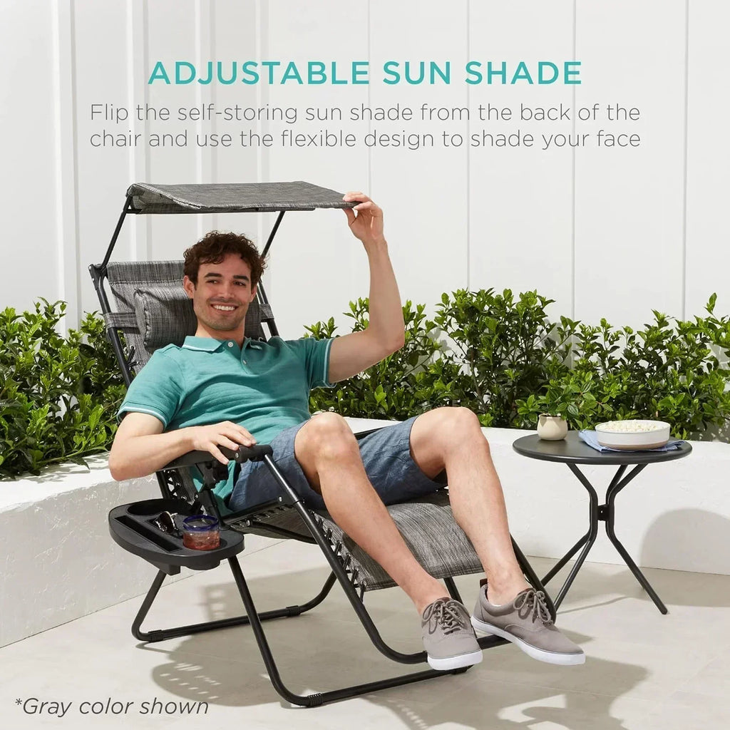 Best Choice Products Folding Zero Gravity Recliner Patio Lounge Chair Adjustable Canopy Shade wourant
