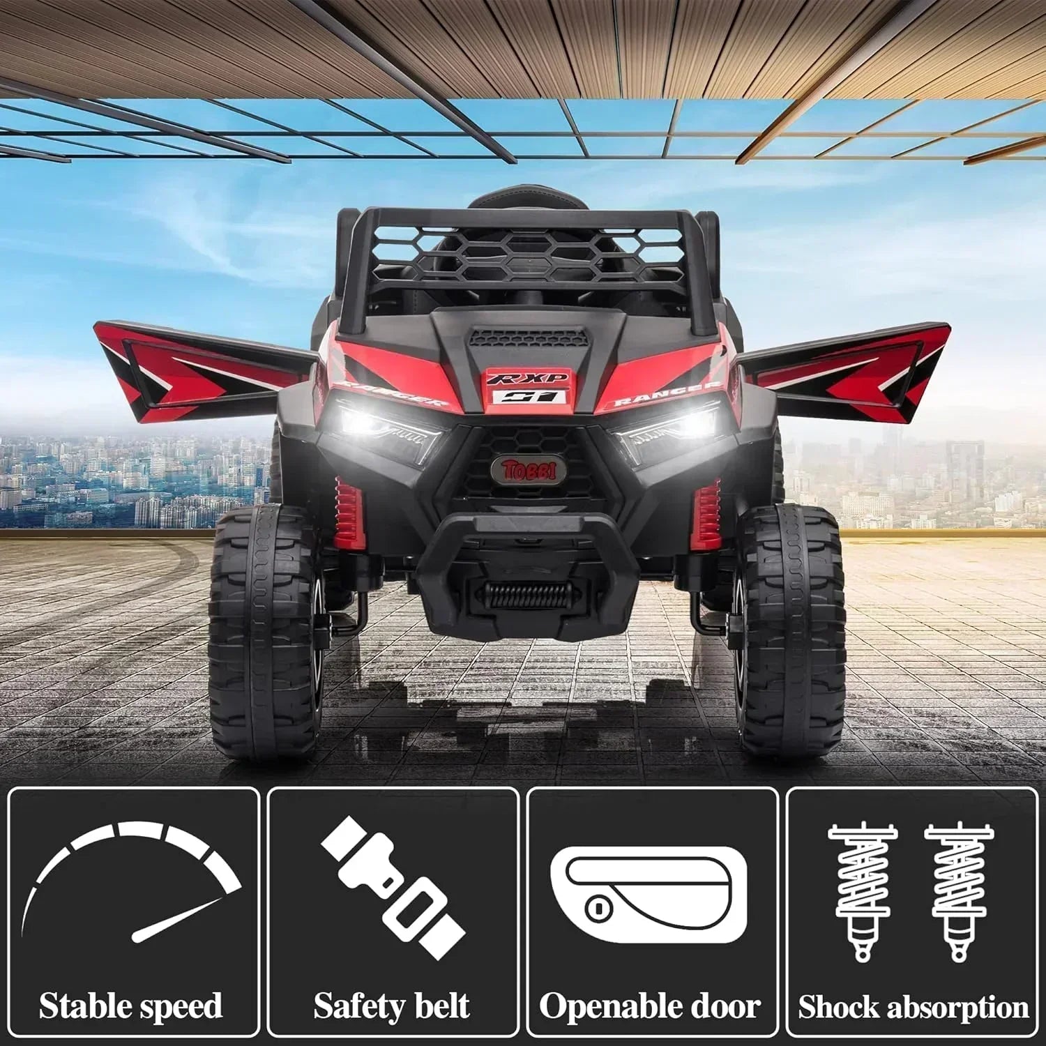 TOBBI 12V Kids Ride on Car Electric Off-Road UTV Truck with Diverse Functions Double Open Doors wourant