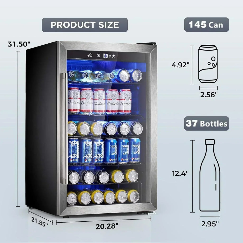 Mini Fridge 130 Can Beverage Refrigerator Cooler Drink Fridge Adjustable Temperature Control wourant