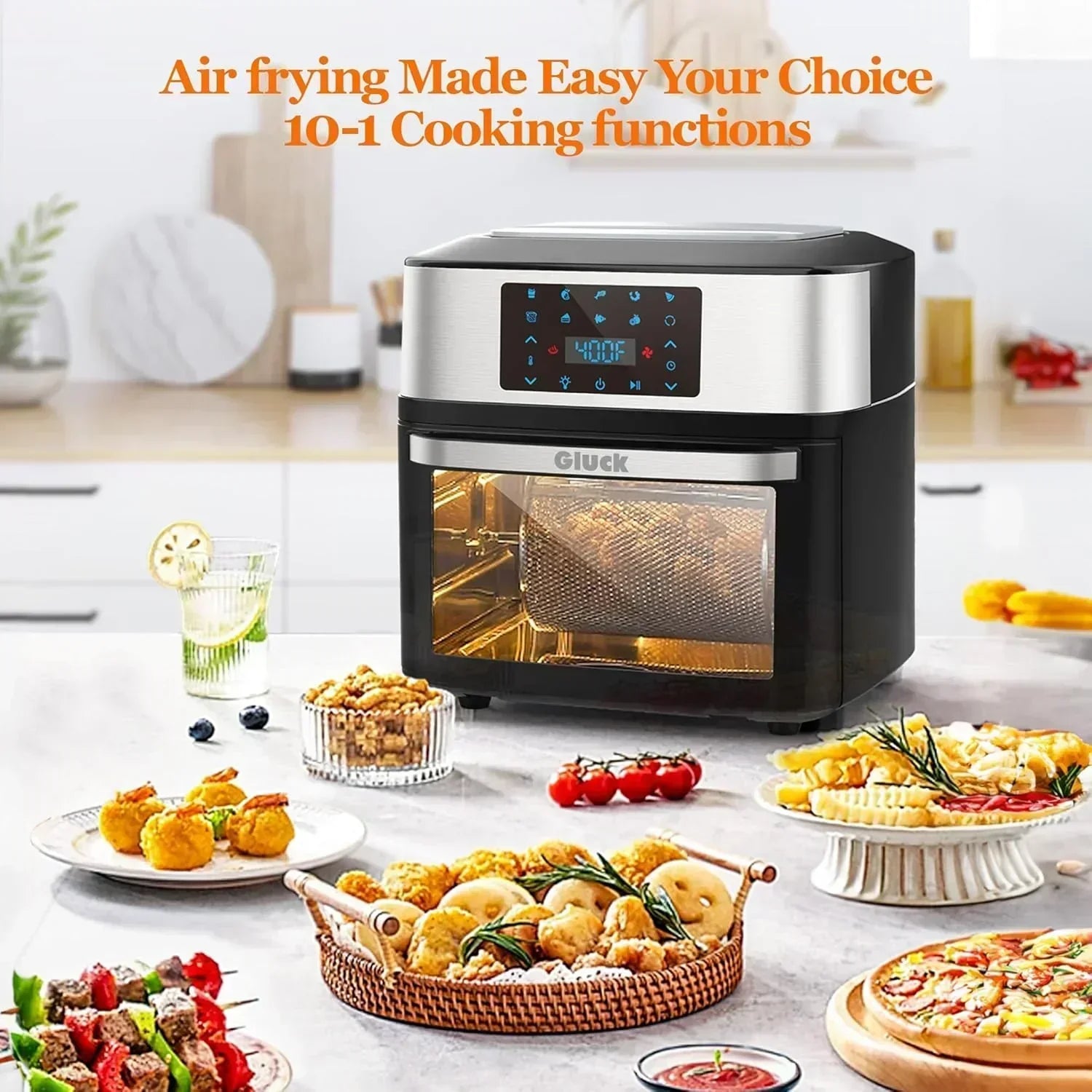 Large 20-quart air fryer 10-in-1 combo with window rotisserie 3 dehydrator racks ETL certified wourant