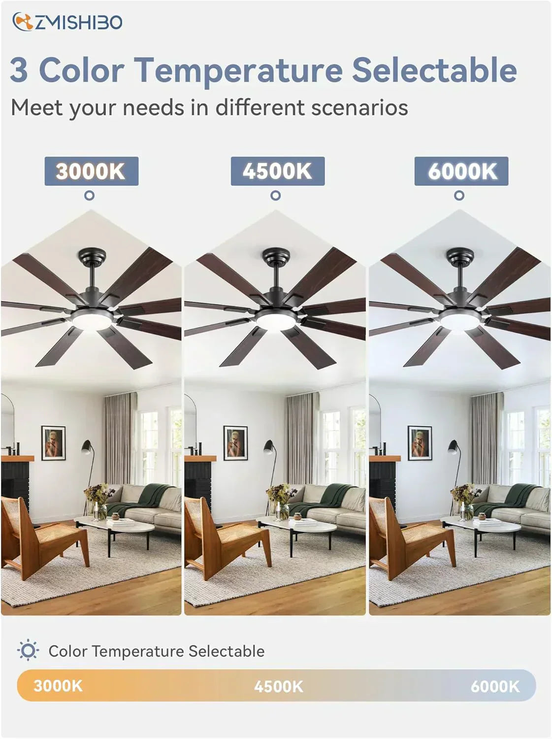 Zmishibo 72-inch large ceiling fan with lighting and remote indoor/outdoor wourant