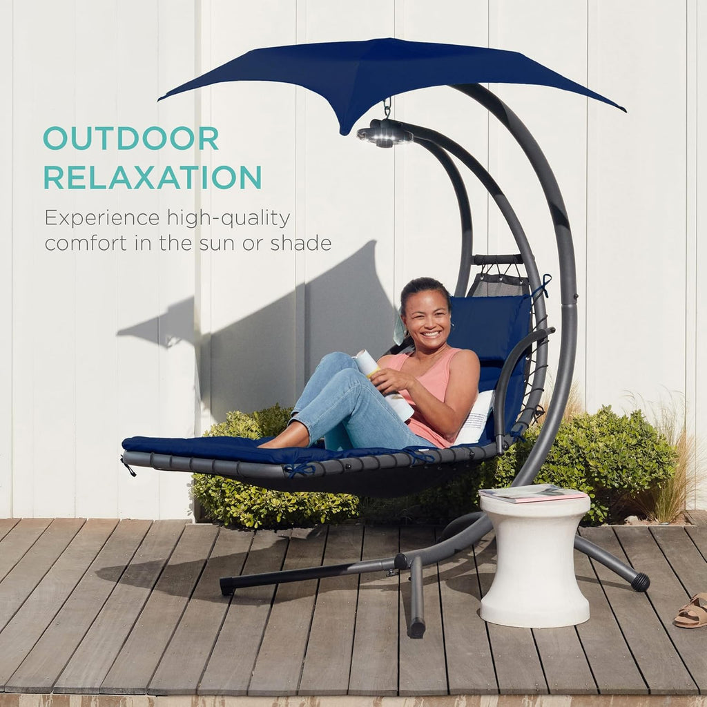 Best Choice Products Outdoor Hanging Curved Steel Chaise Lounge Chair Swing w/Built-in Pillow and Removable Canopy - Teal wourant