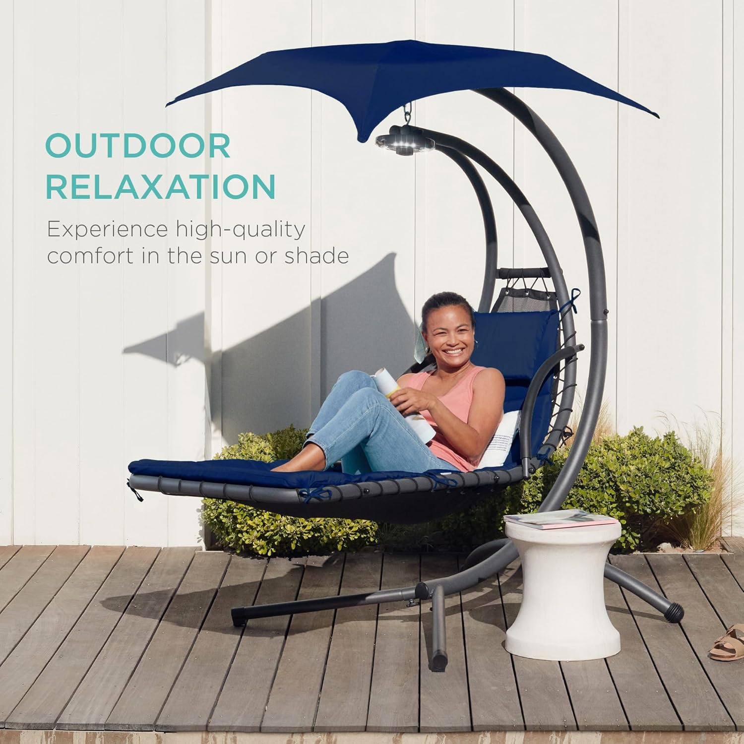 Best Choice Products Outdoor Hanging Curved Steel Chaise Lounge Chair Swing w/Built-in Pillow and Removable Canopy - Teal wourant