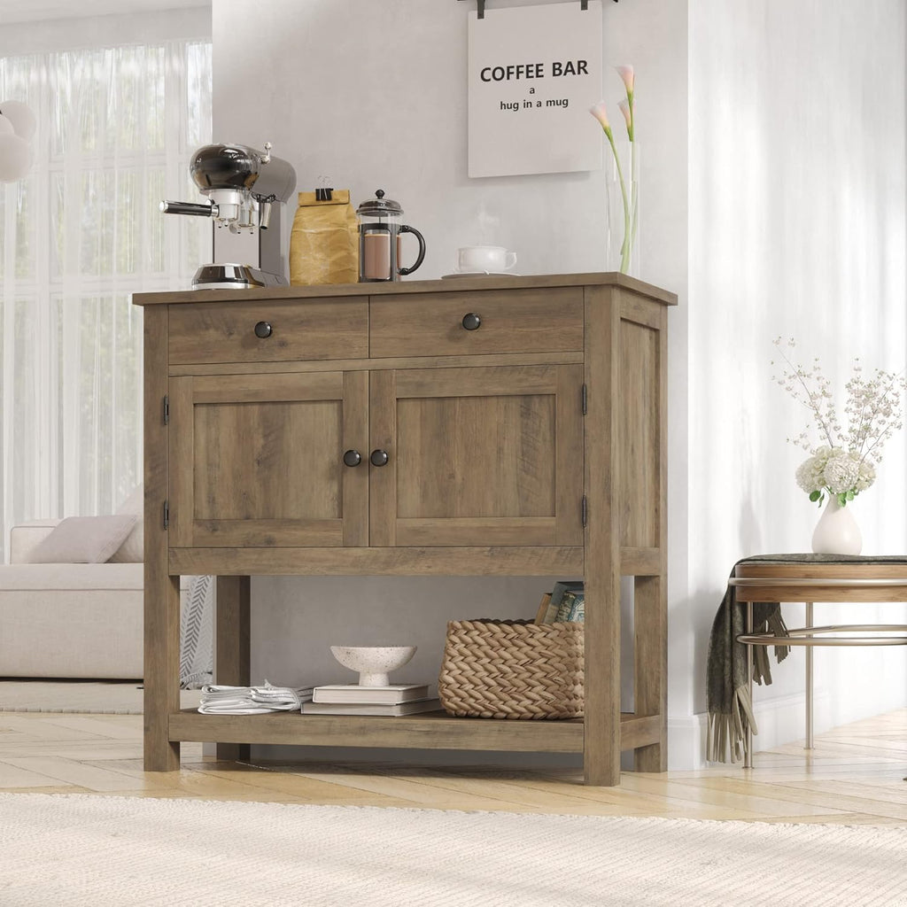 Farmhouse style console table coffee bar, entry table with storage rack, sofa table buffet sideboard wourant