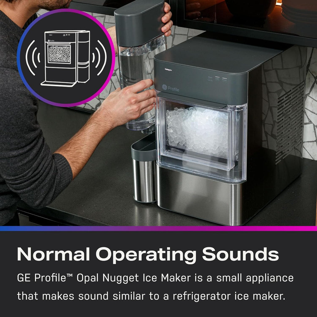 GE Profile Opal 2.0 with 0.75 Gallon Tank, Chewable Crunchable Countertop Nugget Ice Maker, Scoop included, 38 lbs in 24 hours, Pellet Ice Machine with WiFi & Smart Connected, Stainless Steel wourant