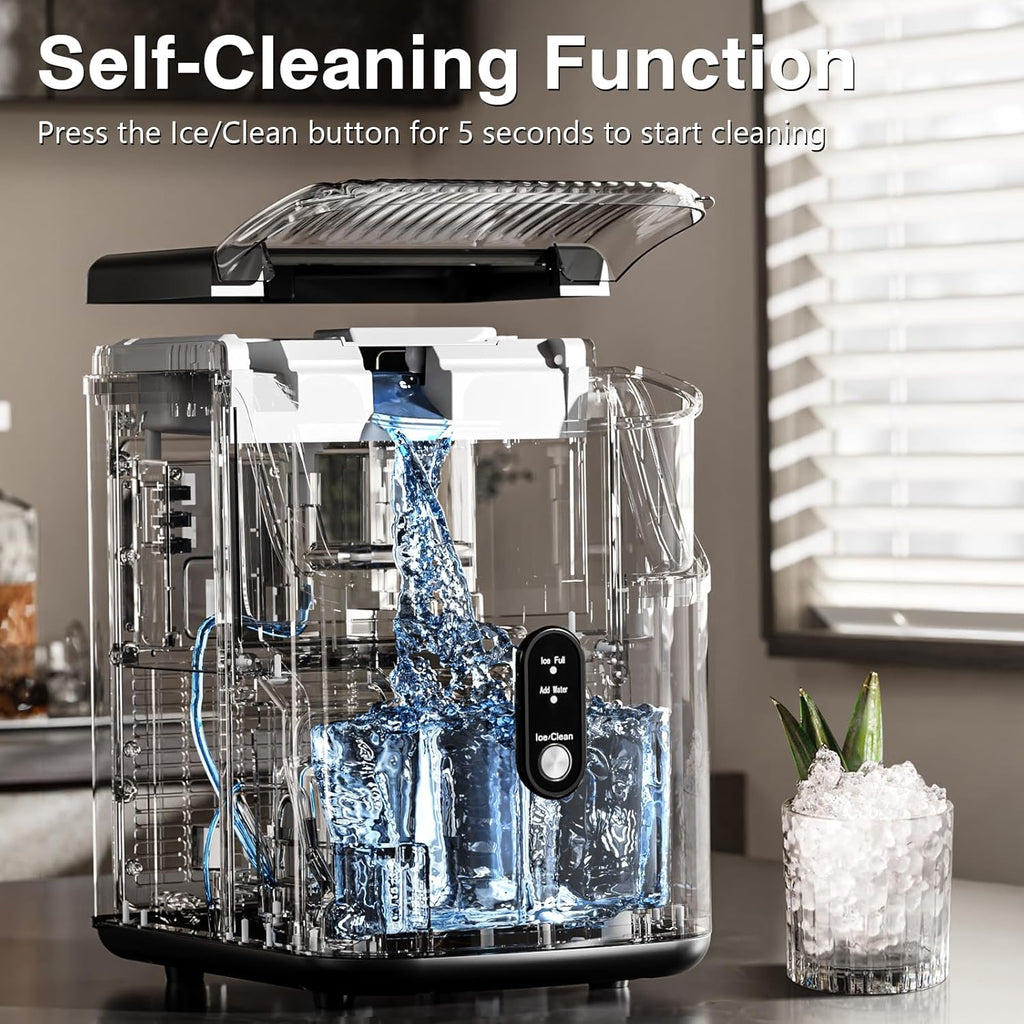 Nugget Ice Makers Countertop, Pebble Ice Machine with Chewable Pellet Ice, 34Lbs/24H, Self-Cleaning, Sonic Ice, One-Click Operation, for Kitchen,Office Stainless Steel Silver wourant