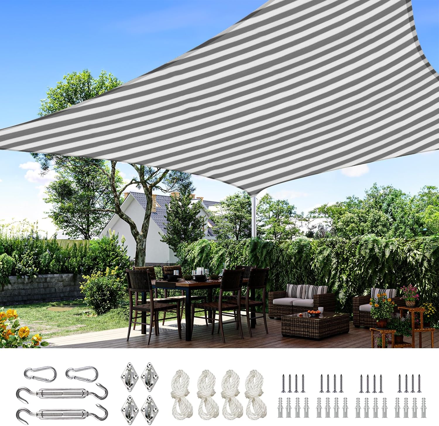 Quictent Sun Shade Sail for Patio, 185GSM Heavy Duty Rectangular Outdoor Sunshades UV Block Outside Canopy Cover for Backyard White and Grey Multi 20x26ft woonhhop