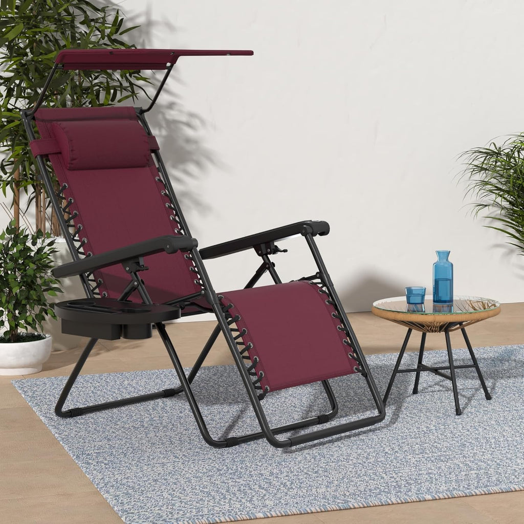 Best Choice Products Folding Zero Gravity Outdoor Recliner Patio Lounge Chair w/Adjustable Canopy Shade, Headrest, Side Accessory Tray, Textilene Mesh - Peacock Blue wourant