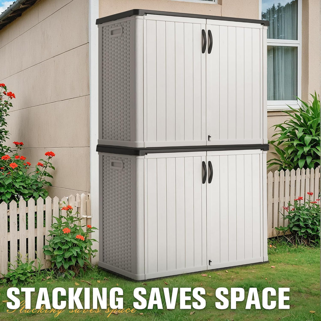 Greesum Outdoor Horizontal Storage Shed 27 Cu.ft Resin Large Storage Box for Garden Patio wourant