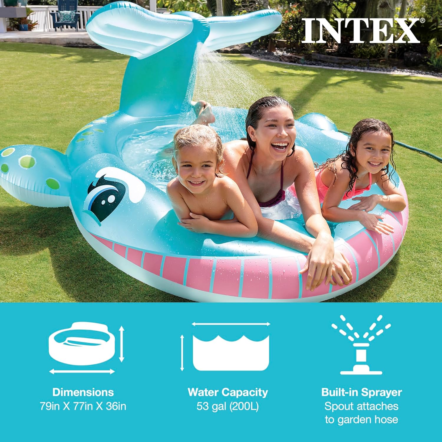 Intex 96" x 78" x 28" Inflatable Jungle Adventure Play Center Spray Kiddie Pool - Backyard Kids Water Slide, Outdoor Blow-Up Splash Pad for Toddlers wourant