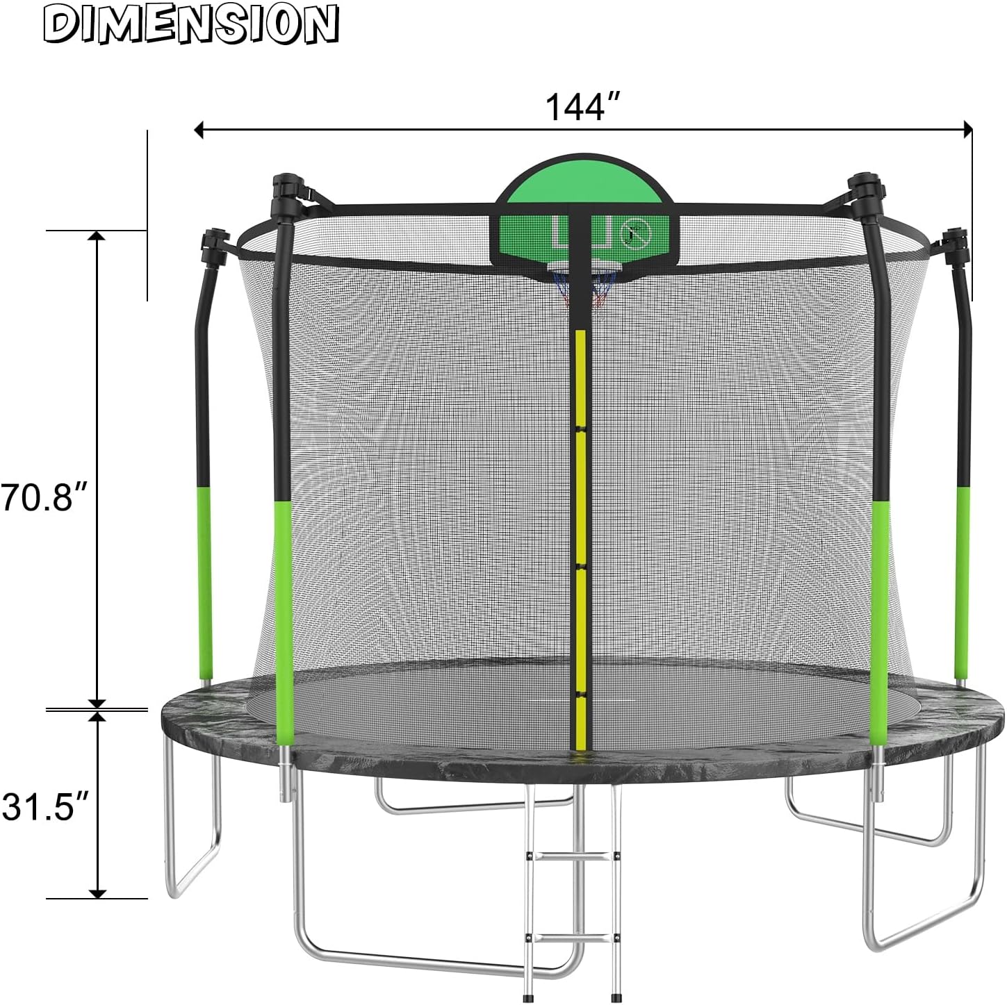 AOTOB 8FT 10FT 12FT 14 FT 15FT Trampoline with Safety Enclosure Net，Outdoor Trampoline with Basketball Hoop, Heavy Duty Jumping Mat and Spring Cover Padding for Kids and Adults, Storage Bag and Ladder wourant