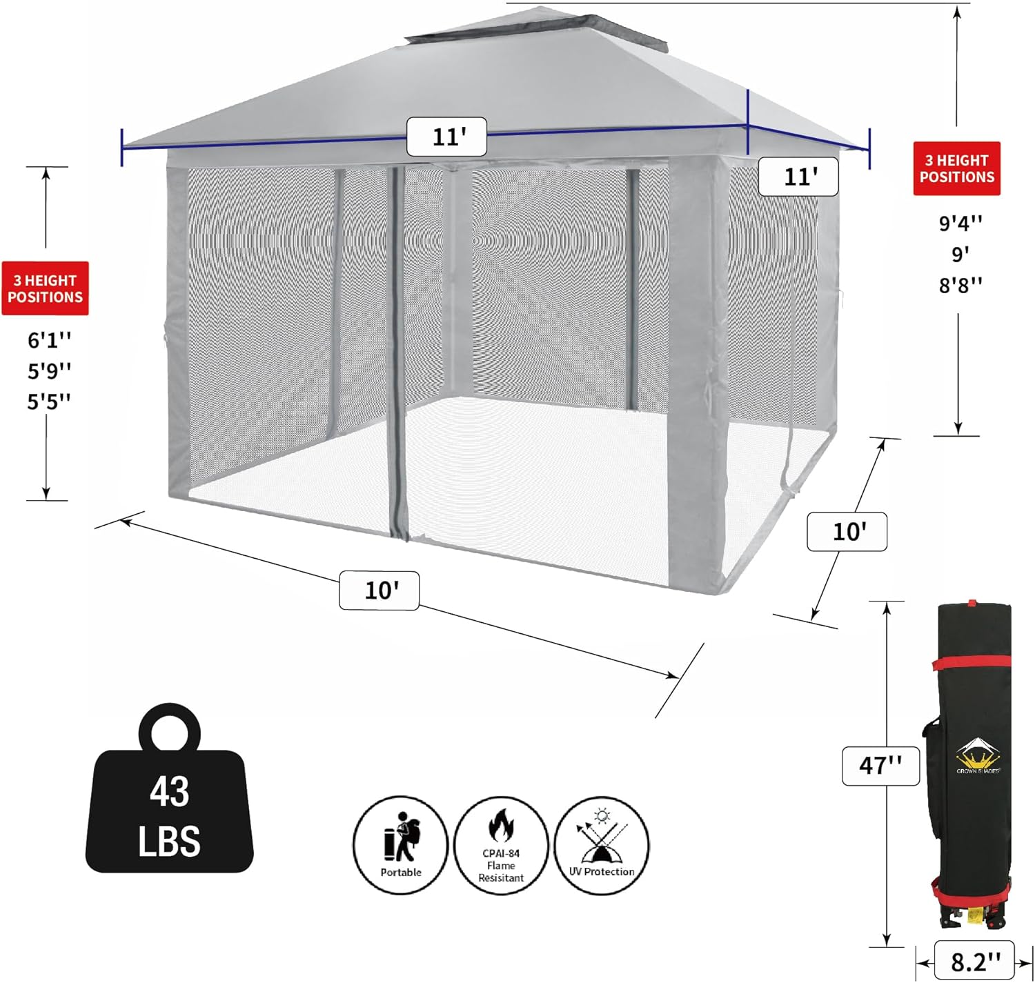 CROWN SHADES 13x13 Pop Up Gazebo, Canopy Tent, Gazebos on Clearance - Outdoor Gazebo for Backyard & Patio Furniture - Carpa Pop Up Tent with Wheeled STO-N-Go Cover Bag (White) wourant