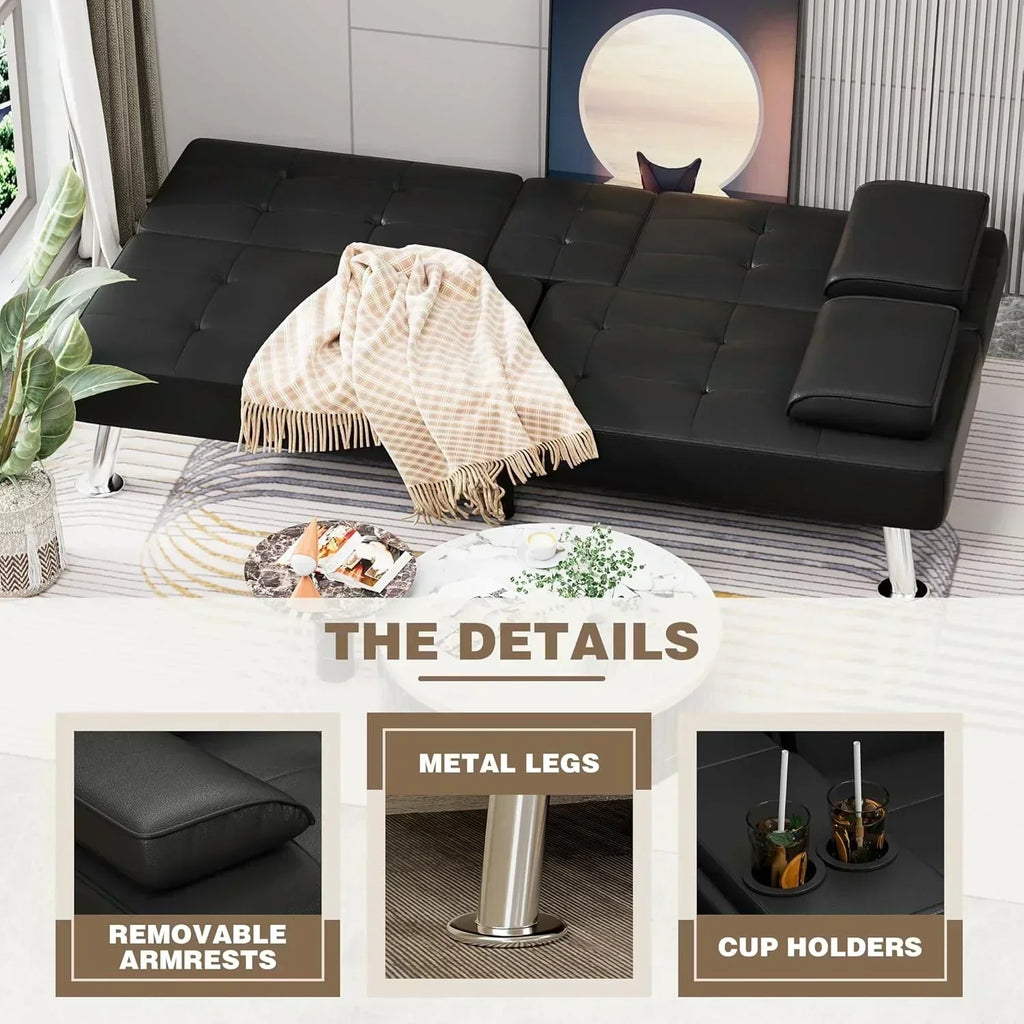 Homall Futon Sofa Bed Leather Futon Couch with Armrests Adjustable Recliner Sleeper Sofa Bed wourant