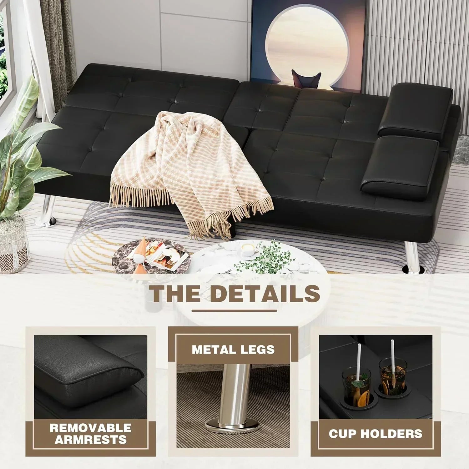 Homall Futon Sofa Bed Leather Futon Couch with Armrests Adjustable Recliner Sleeper Sofa Bed wourant