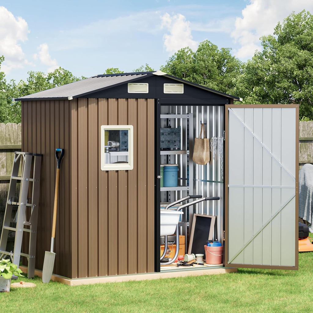 Breezz 8X10FT Outdoor Steel Storage Shed Lockable Doors Weather-Resistant Metal Tool Shed wourant