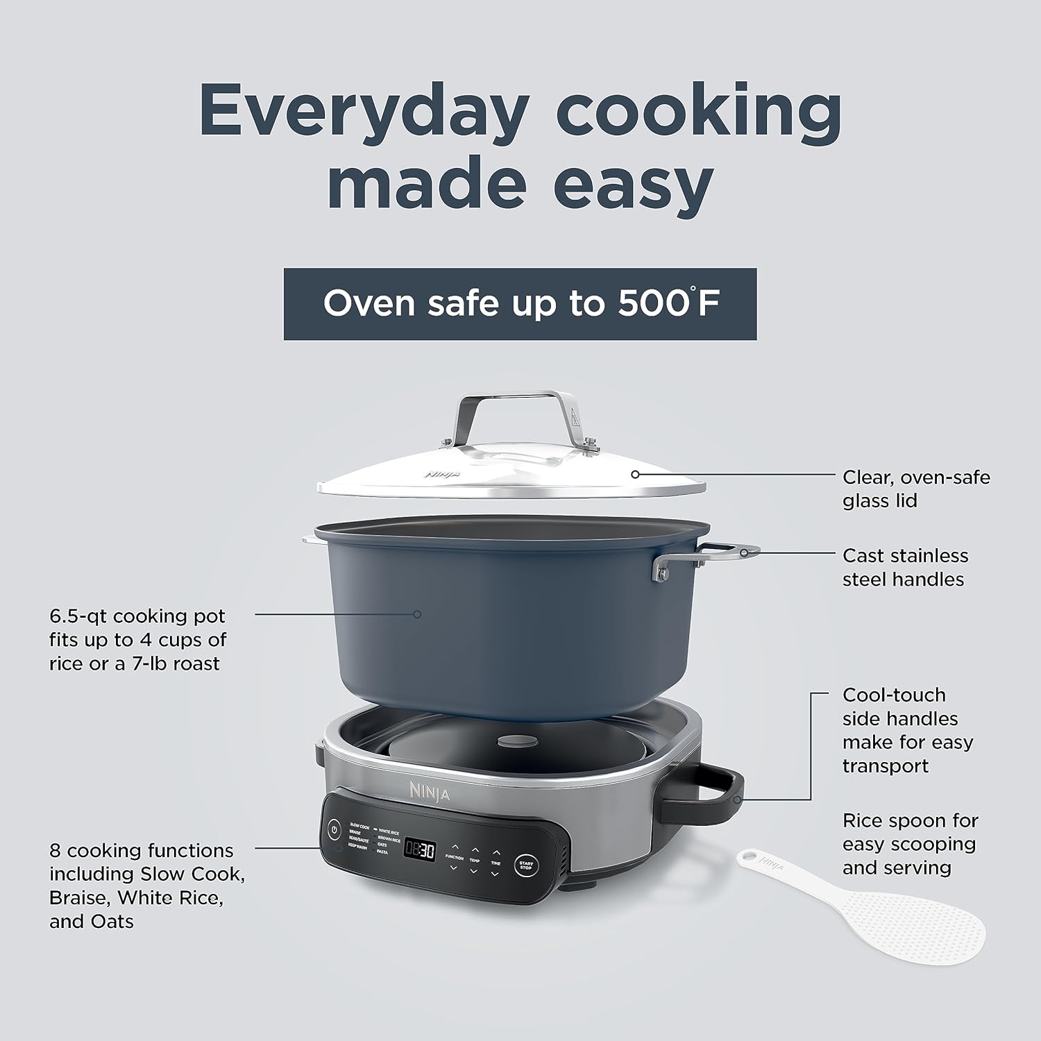Ninja Slow Cookers 8.5-Quart Multi-Cooker with Dutch oven, steamer, glass lid with integrated spoon, nonstick and oven-safe pot wourant