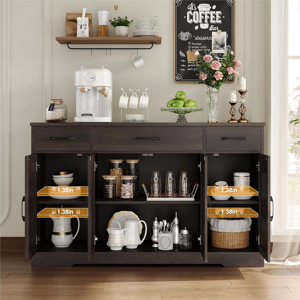 HOSTACK Buffet Cabinet with Drawers, 55" Large Sideboard Buffet Storage Cabinet with Shelves and Doors, Modern Farmhouse Coffee Bar Station Wood Kitchen Table for Kitchen, Dining Room, White/Rustic wourant