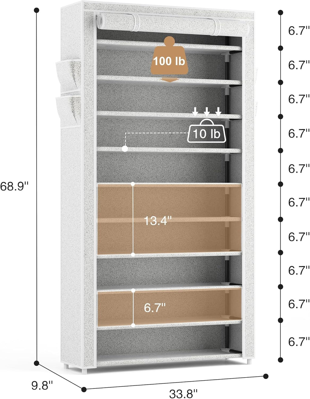 ROJASOP 10 Tier Shoe Rack with Covers Large Capacity Stackable Tall Shoe Shelf Storage wourant