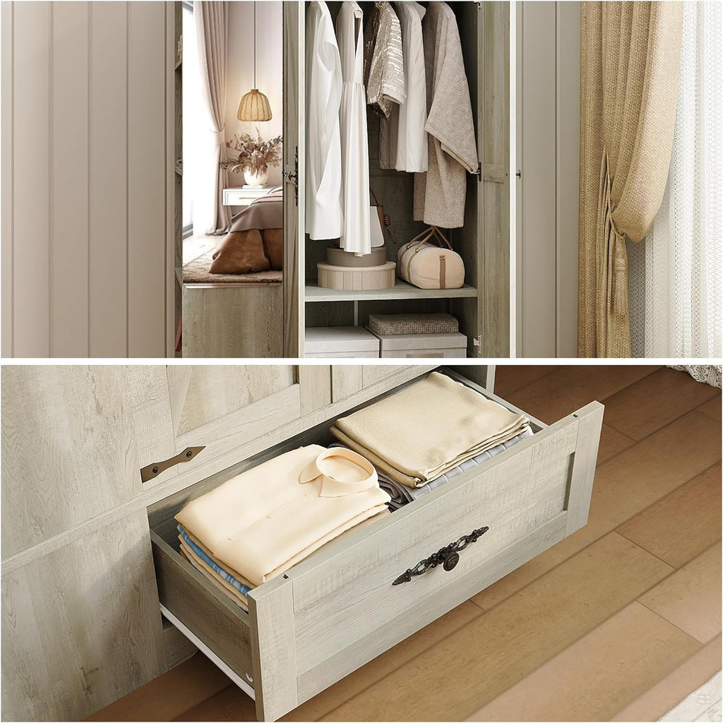 ANCTOR Armoire Wardrobe Closet with Mirror, 70" H Wooden Bedroom Armoires and Wardrobes wourant