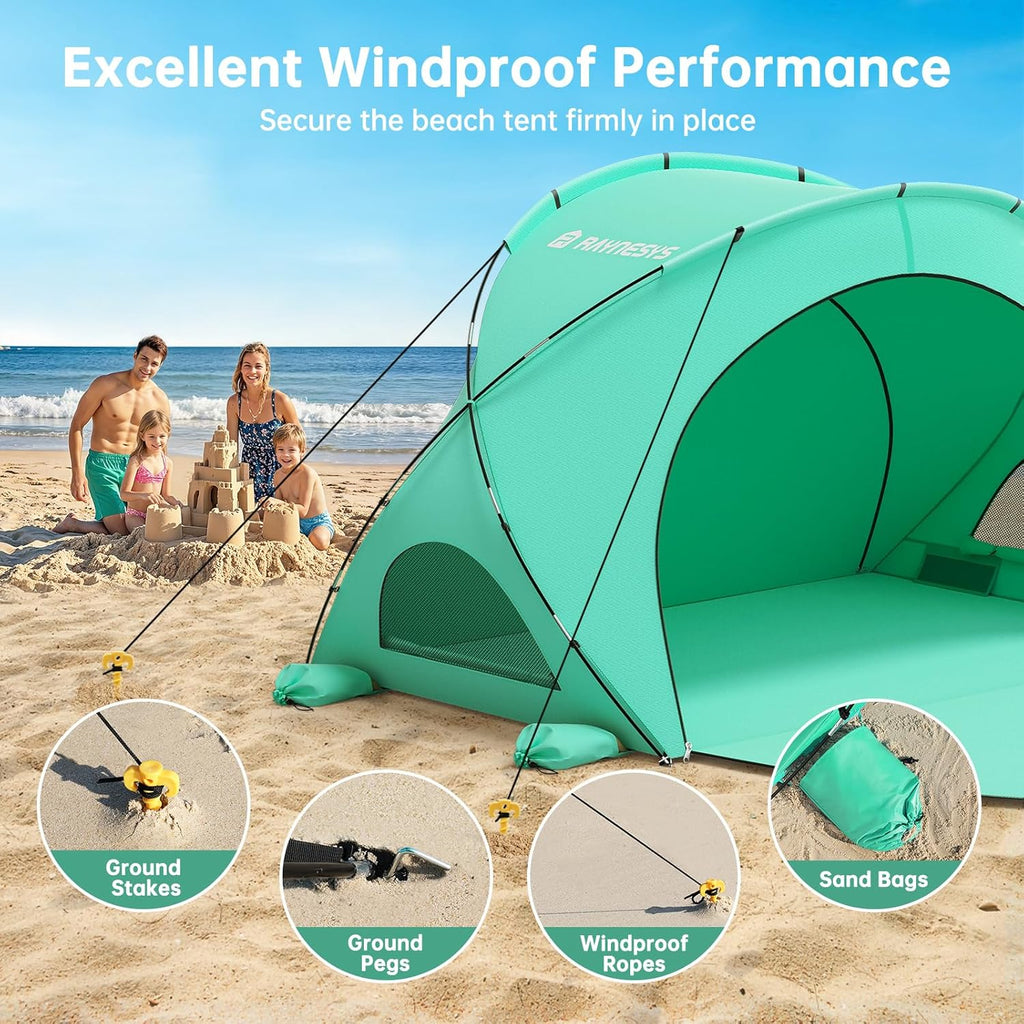 Beach Tent Sun Shelter, Beach Shade Tent with UPF50+ UV Protection, Beach Sun Shelter, Beach Shade with 2 Zippered Doors, Portable Beach Tent for Beach Camping Fishing wourant