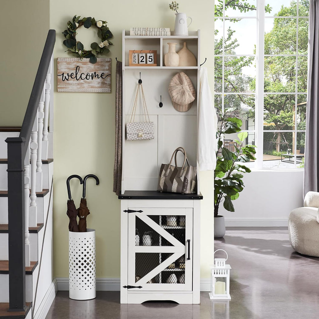 JXQTLINGMU 59-inch Farmhouse Foyer Tree with Shoe Storage, Entryway Bench Foyer Coat Rack Cabinet wourant
