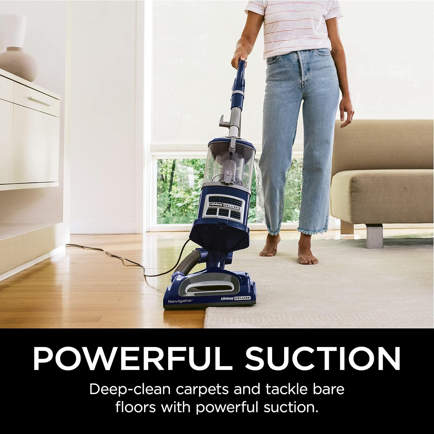 Upright Vacuum Navigator Lift-Away Deluxe with Large Dust Cup Capacity HEPA Filter Swivel Steering Upholstery Tool & Crevice Tool wourant